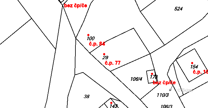 Lomnička 77, Plesná na parcele st. 29 v KÚ Lomnička u Plesné, Katastrální mapa