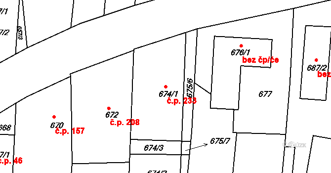 Lípa 233 na parcele st. 674/1 v KÚ Lípa nad Dřevnicí, Katastrální mapa