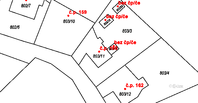 Chuchelná 160 na parcele st. 803/11 v KÚ Chuchelná, Katastrální mapa