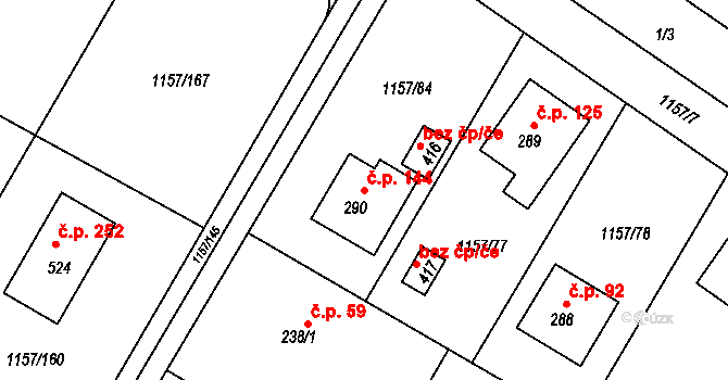 Hrabyně 144 na parcele st. 290 v KÚ Hrabyně, Katastrální mapa