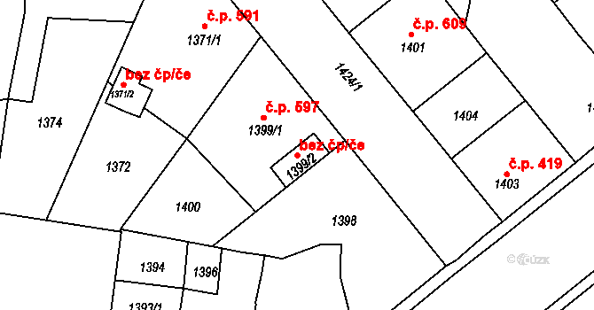 Podbořany 47117125 na parcele st. 1399/2 v KÚ Podbořany, Katastrální mapa