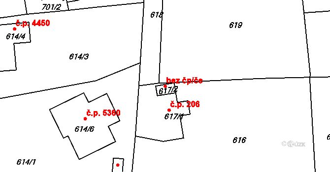 Jablonec nad Nisou 48512125 na parcele st. 617/2 v KÚ Rýnovice, Katastrální mapa