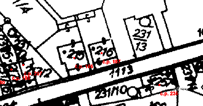 Hrochův Týnec 187 na parcele st. 216 v KÚ Hrochův Týnec, Katastrální mapa