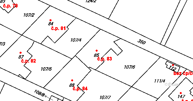 Škrovád 83, Slatiňany na parcele st. 85 v KÚ Škrovád, Katastrální mapa