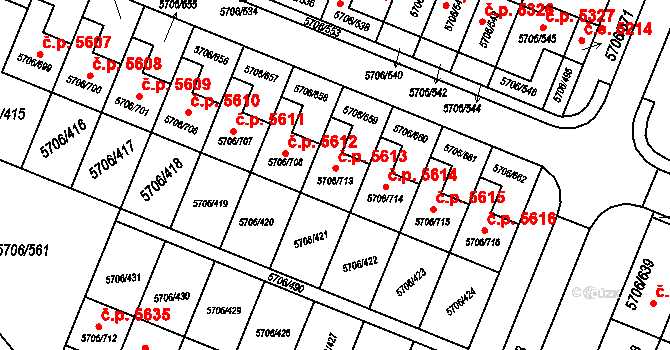 Jihlava 5613 na parcele st. 5706/713 v KÚ Jihlava, Katastrální mapa