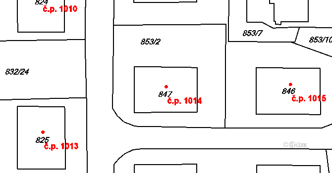 Stonava 1014 na parcele st. 847 v KÚ Stonava, Katastrální mapa