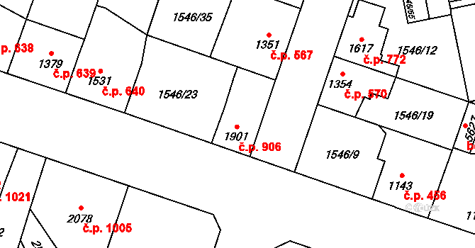 Beroun-Město 906, Beroun na parcele st. 1901 v KÚ Beroun, Katastrální mapa