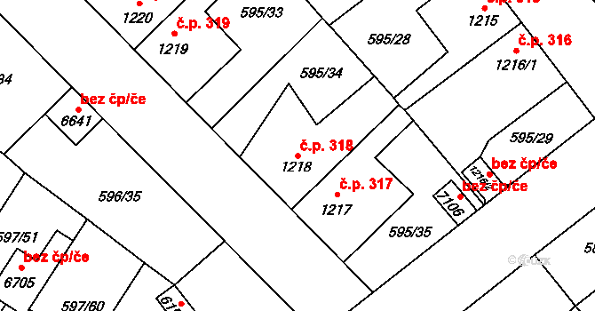 Beroun-Závodí 318, Beroun na parcele st. 1218 v KÚ Beroun, Katastrální mapa