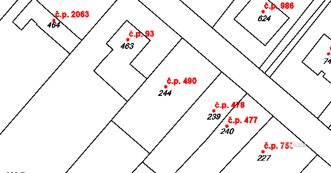 Kralupy nad Vltavou 490 na parcele st. 244 v KÚ Lobeč, Katastrální mapa