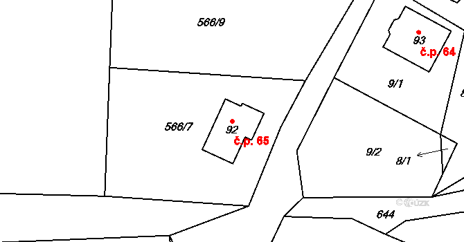 Petrkov 65, Lípa na parcele st. 92 v KÚ Petrkov, Katastrální mapa