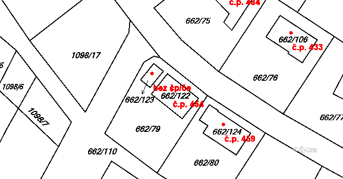 Lipůvka 454 na parcele st. 662/122 v KÚ Lipůvka, Katastrální mapa