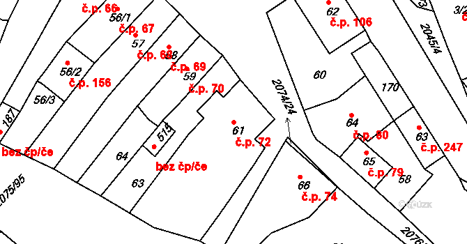 Merklín 72 na parcele st. 61 v KÚ Merklín u Přeštic, Katastrální mapa