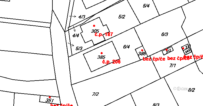 Žopy 206, Holešov na parcele st. 385 v KÚ Žopy, Katastrální mapa