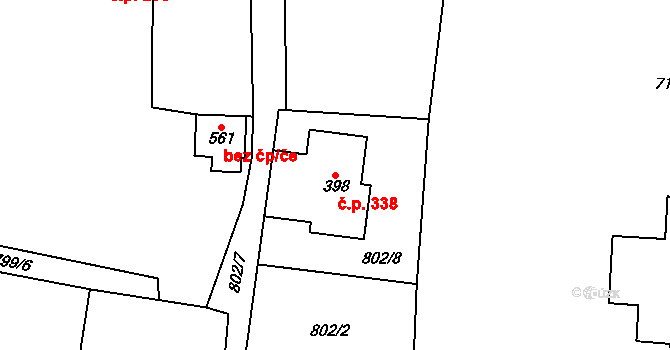 Libouchec 338 na parcele st. 398 v KÚ Libouchec, Katastrální mapa