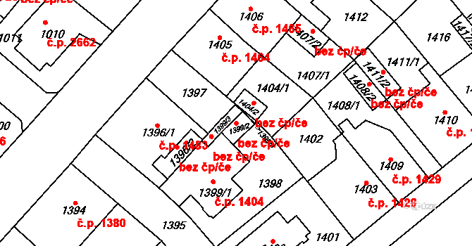 Chomutov 94607125 na parcele st. 1399/2 v KÚ Chomutov I, Katastrální mapa