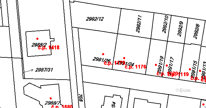 Holešov 1178 na parcele st. 2991/26 v KÚ Holešov, Katastrální mapa