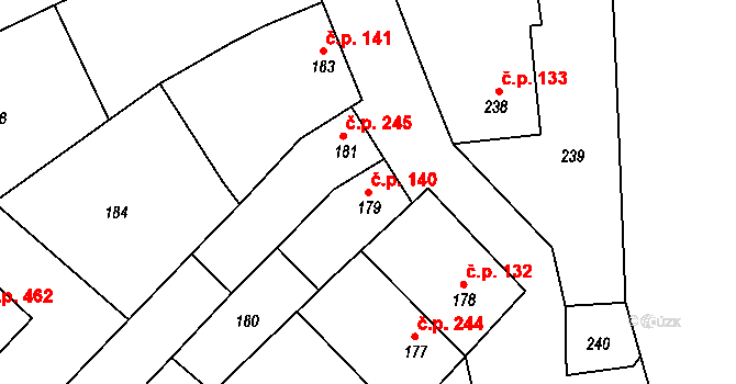 Dřevohostice 140 na parcele st. 179 v KÚ Dřevohostice, Katastrální mapa