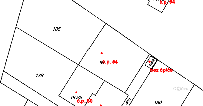 Vysoká 54, Hustopeče nad Bečvou na parcele st. 184 v KÚ Vysoká u Hustopečí nad Bečvou, Katastrální mapa