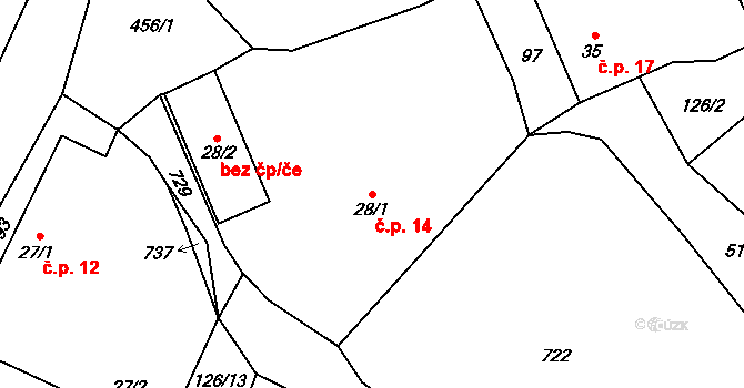 Štipoklasy 14 na parcele st. 28/1 v KÚ Štipoklasy u Černín, Katastrální mapa
