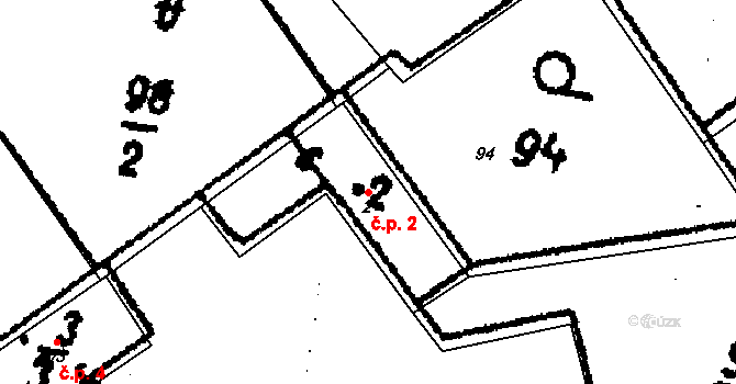 Tupadly 2 na parcele st. 2 v KÚ Tupadly u Čáslavi, Katastrální mapa