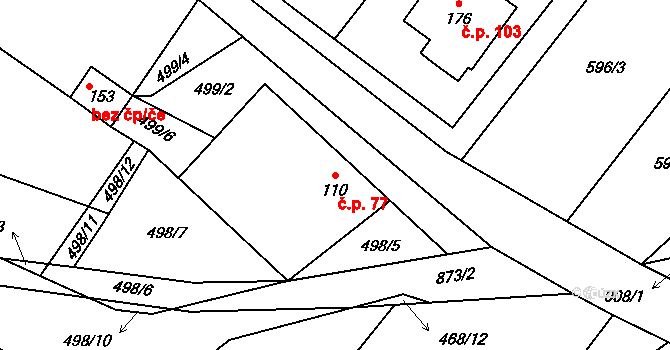 Opatov 77 na parcele st. 110 v KÚ Opatov u Jihlavy, Katastrální mapa
