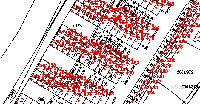 Jihlava 487 na parcele st. 5661/152 v KÚ Jihlava, Katastrální mapa