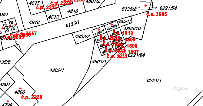 Jihlava 2832 na parcele st. 4803/9 v KÚ Jihlava, Katastrální mapa