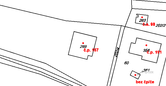Vonoklasy 157 na parcele st. 269 v KÚ Vonoklasy, Katastrální mapa