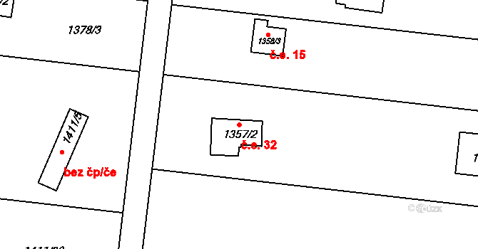 Modřice 32 na parcele st. 1357/2 v KÚ Modřice, Katastrální mapa