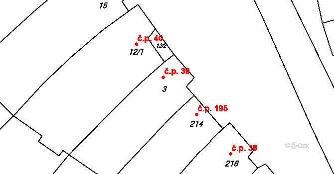 Těšany 39 na parcele st. 3 v KÚ Těšany, Katastrální mapa