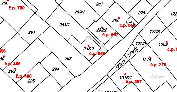 Vnorovy 658 na parcele st. 283/2 v KÚ Vnorovy, Katastrální mapa
