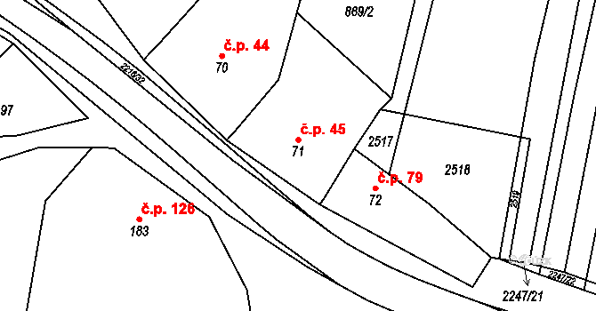 Troubky 45, Troubky-Zdislavice na parcele st. 71 v KÚ Troubky, Katastrální mapa