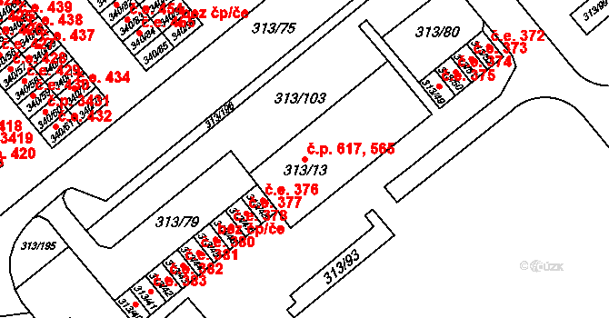 Vyškov-Předměstí 565,617, Vyškov na parcele st. 313/13 v KÚ Vyškov, Katastrální mapa