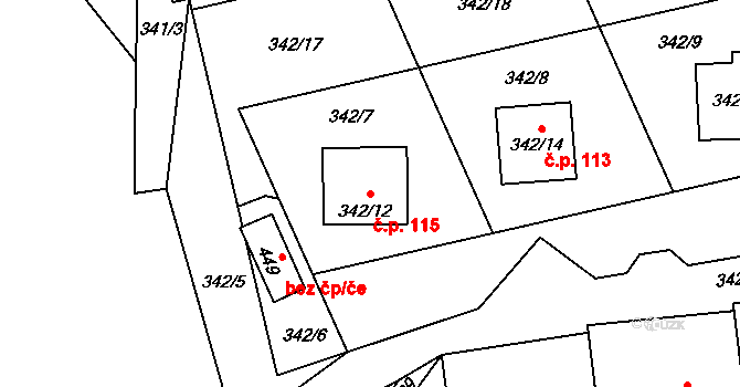 Edrovice 115, Rýmařov na parcele st. 342/12 v KÚ Edrovice, Katastrální mapa