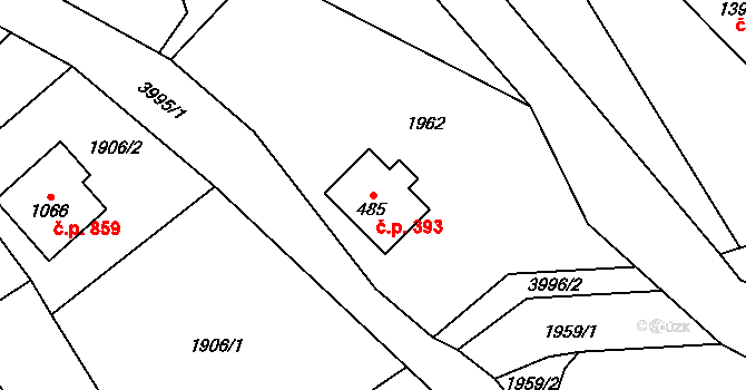 Kozlovice 393 na parcele st. 485 v KÚ Kozlovice, Katastrální mapa