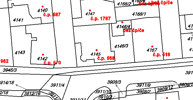 Kročehlavy 568, Kladno na parcele st. 4145 v KÚ Kročehlavy, Katastrální mapa