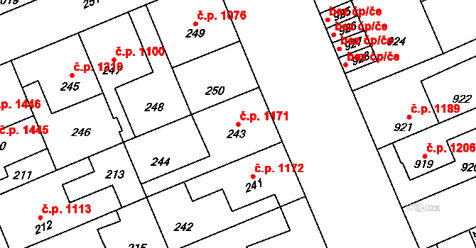 Kročehlavy 1171, Kladno na parcele st. 243 v KÚ Kročehlavy, Katastrální mapa