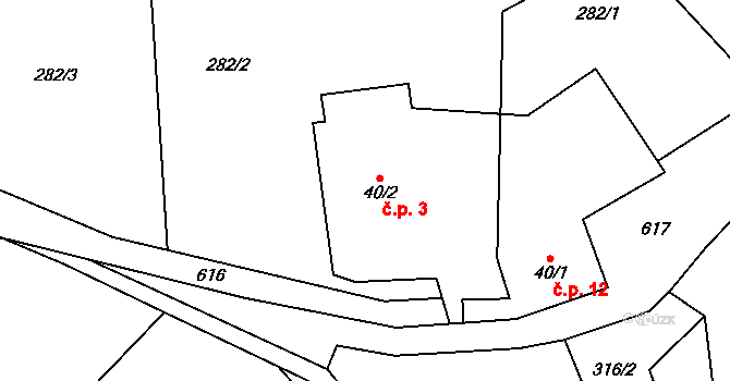 Horní Lomnice 3, Kunice na parcele st. 40/2 v KÚ Dolní Lomnice u Kunic, Katastrální mapa