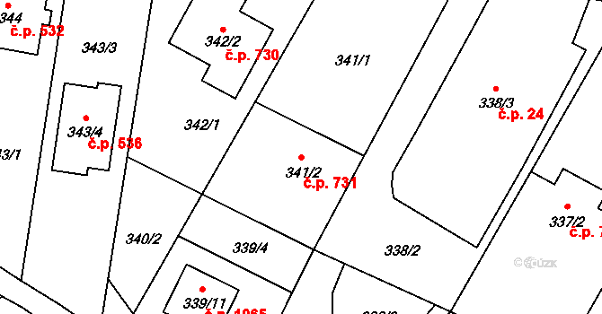 Třeboň II 731, Třeboň na parcele st. 341/2 v KÚ Třeboň, Katastrální mapa