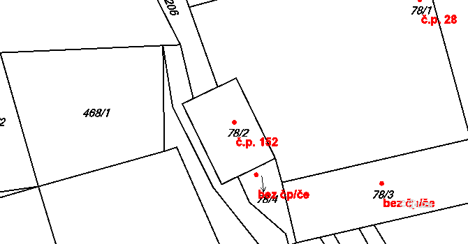 Oldřichov na Hranicích 152, Hrádek nad Nisou na parcele st. 78/2 v KÚ Oldřichov na Hranicích, Katastrální mapa