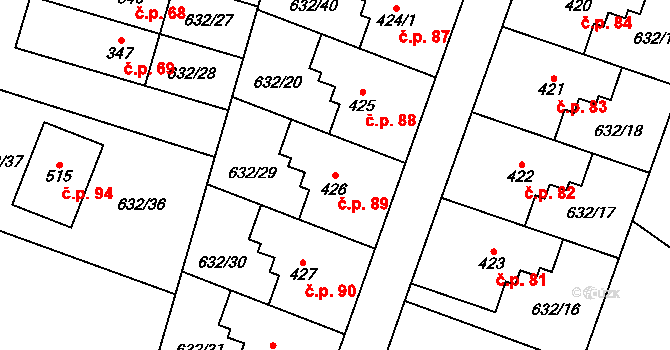Radvánovice 89, Karlovice na parcele st. 426 v KÚ Karlovice, Katastrální mapa