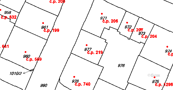 Děčín IV-Podmokly 219, Děčín na parcele st. 977 v KÚ Podmokly, Katastrální mapa