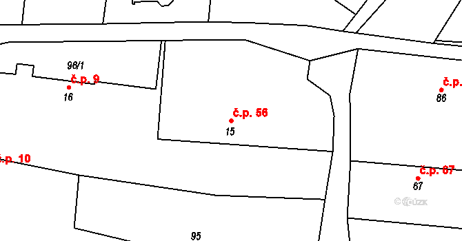 Ledce 56 na parcele st. 15 v KÚ Ledce u Mladé Boleslavi, Katastrální mapa