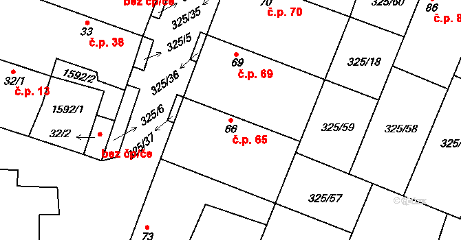 Chodouny 65 na parcele st. 66 v KÚ Chodouny, Katastrální mapa
