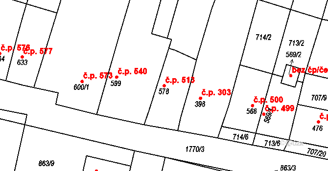 Libochovice 513 na parcele st. 578 v KÚ Libochovice, Katastrální mapa