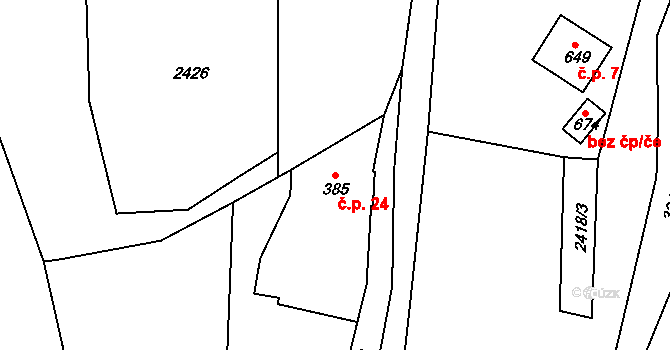 Lužná 24 na parcele st. 385/1 v KÚ Lužná u Vsetína, Katastrální mapa