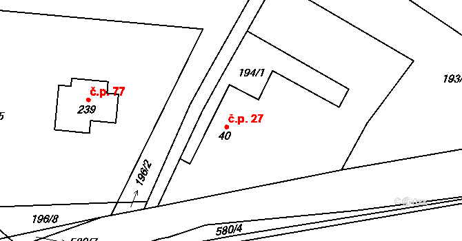 Blata 27, Zámostí-Blata na parcele st. 40 v KÚ Zámostí, Katastrální mapa
