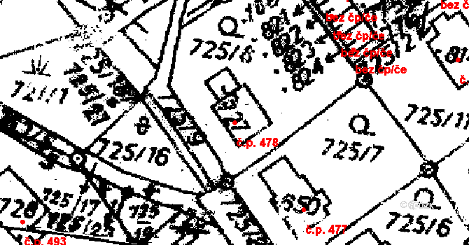 Dolní Dobrouč 478 na parcele st. 727 v KÚ Dolní Dobrouč, Katastrální mapa