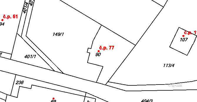 Sedlec 77, Vraclav na parcele st. 90 v KÚ Sedlec u Vraclavi, Katastrální mapa