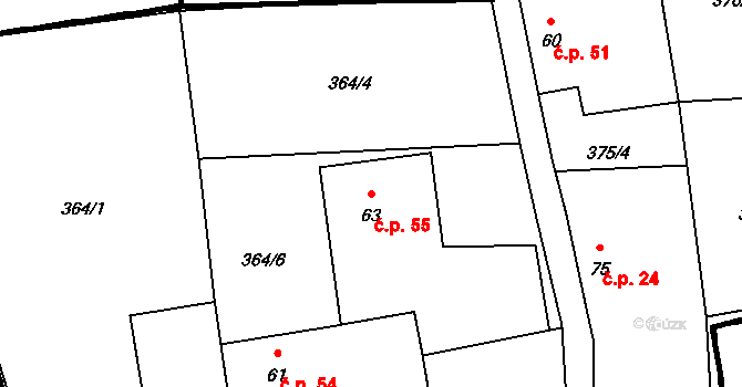 Kladruby 55 na parcele st. 63 v KÚ Kladruby u Strakonic, Katastrální mapa